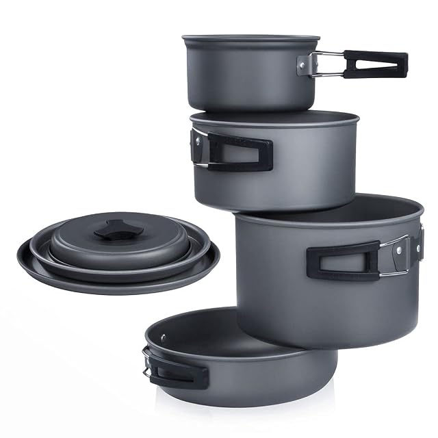 Siebenteiliges Campingtopfset yourGEAR Ranger V aus hart eloxiertem Aluminium mit Deckeln