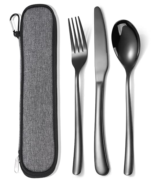 MURRI&MURRDI Messer, Gabel und Löffel aus Edelstahl mit ihrem schwarzen Etui