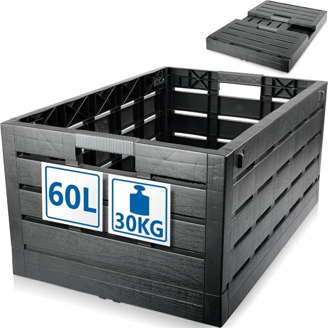 Stimo Klappbox aus Kunststoff in Holzoptik mit einem gerändelten Griff in Aluminiumoptik