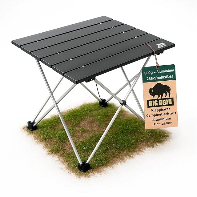 Kleiner ultraleichter Klapptisch von BigDean mit Aluminiumplatte und Tragetasche