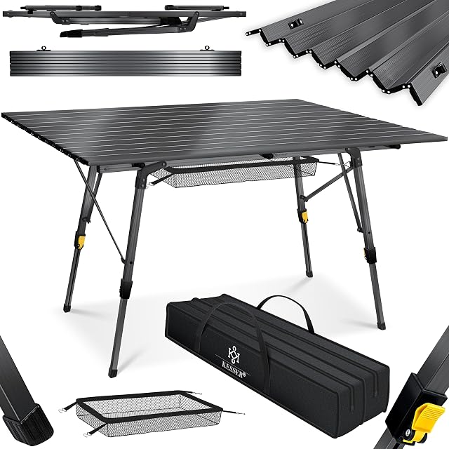 Klappbarer Campingtisch von KESSER mit Aluminiumrahmen und aufrollbarer Lattenplatte