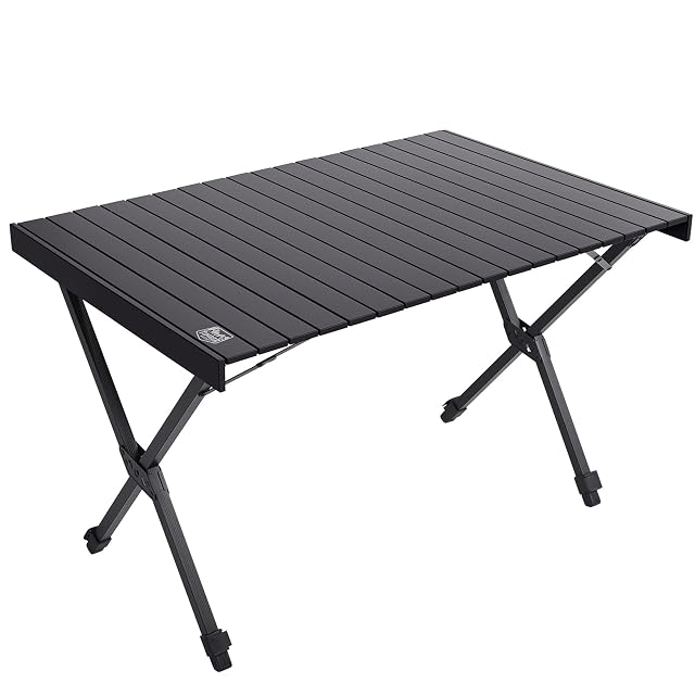 Schwarzer klappbarer Campingtisch aus Aluminium von Timber Ridge mit verstellbaren Beinen und Tragetasche