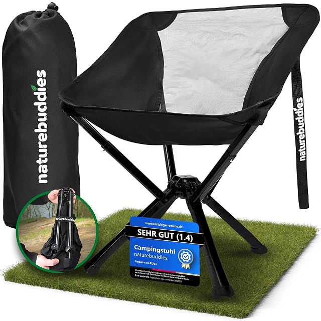 Packbarer Campingstuhl von naturebuddies mit Rahmen aus Aluminium und atmungsaktiver Netzlehne