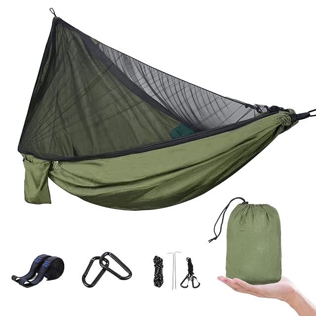 Camping-Hängematte von UPhitnis aus Fallschirmnylon mit gezipptem Moskitonetz
