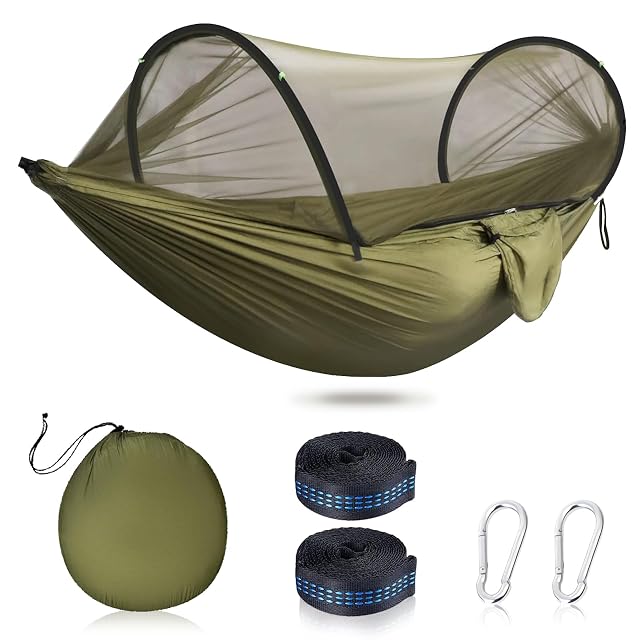 Camping-Hängematte von XUNIVERS aus Fallschirmnylon mit eingebautem Moskitonetz