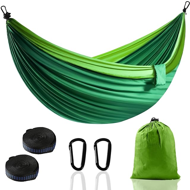 Dunkelgrüne Camping-Hängematte von Zouway aus Fallschirmnylon mit Baumgurten