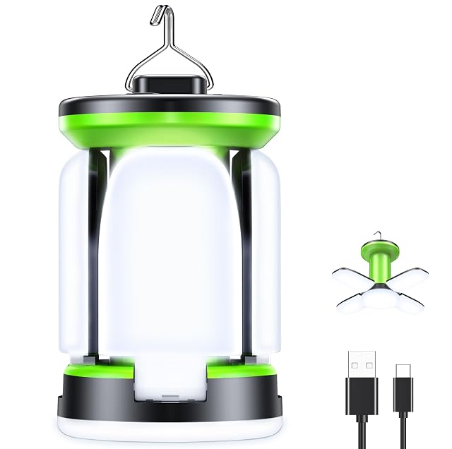Wiederaufladbare Campinglampe von Blukar mit ausklappbaren Seitenflügeln und Haken oben