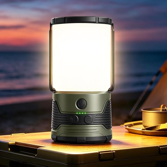 Wiederaufladbare Campinglampe von Glocusent mit mattierter Linse, Bügel oben und verdecktem Haken