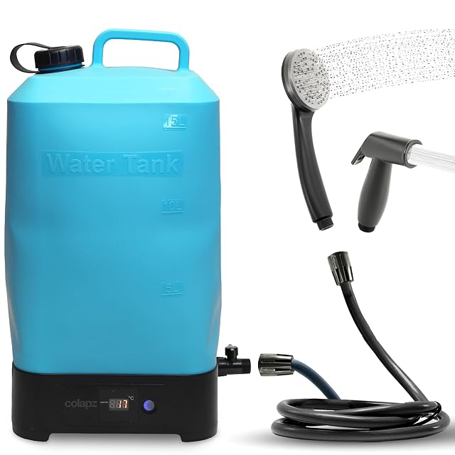 Elektrische Campingdusche von Colapz mit faltbarem Wassertank mit 15 Litern und Brause mit USB-Ladung