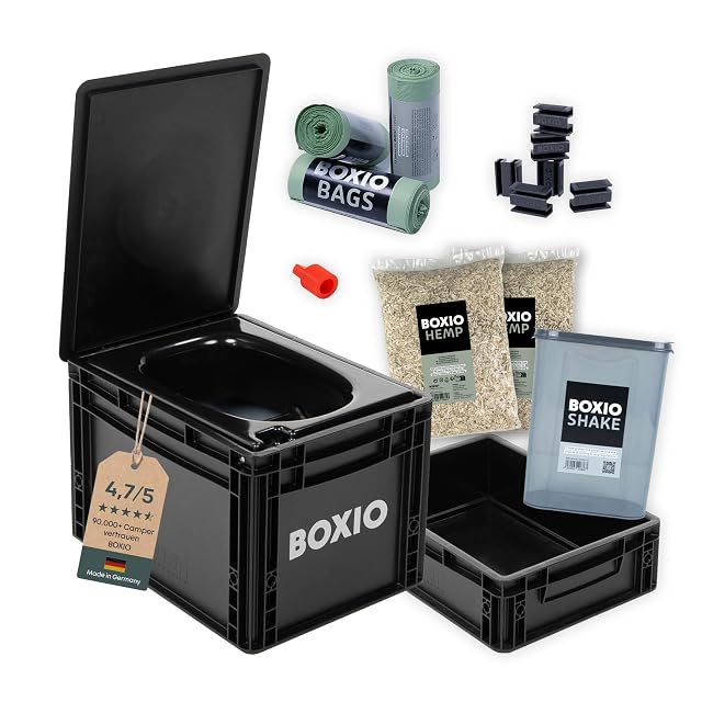 Camping-Trenntoilette BOXIO Toilet Max+ als Set mit Sitzerhöhung und Urinkanister