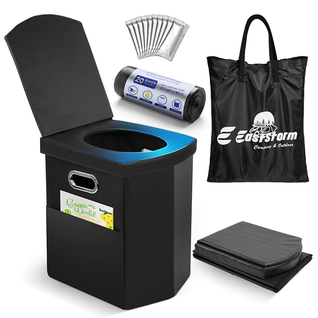 Klappbare Campingtoilette von E EASTSTORM mit ledernem Sitzbezug und Klappdeckel