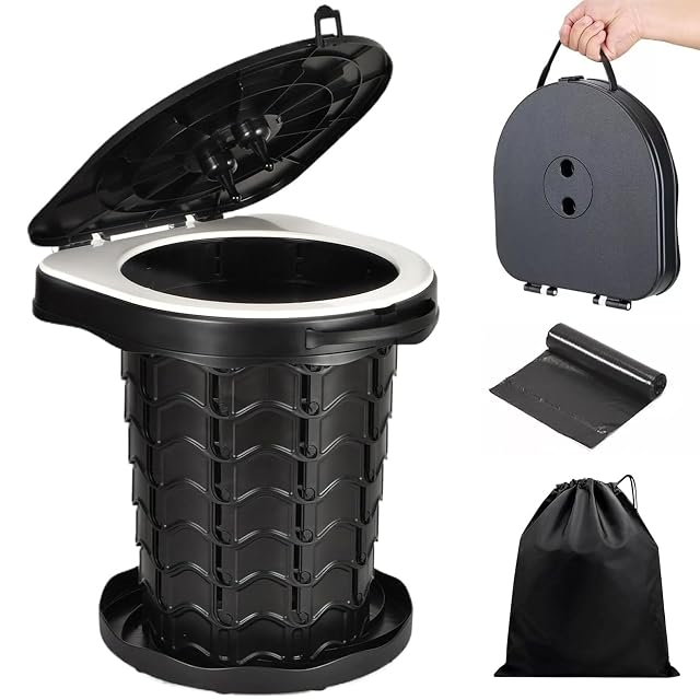 Klappbare Campingtoilette von KALBIGRO aus weißem Polypropylen mit Aufbewahrungsbeutel und Toilettenbeuteln