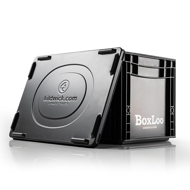 Schwarze Camping-Trenntoilette Kildwick BoxLoo im Eurobox-Format mit Klickdeckel