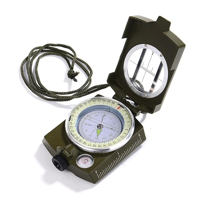 GWHOLE klappbarer Kompass in militärischer Bauart mit Kantenlinealen und einer Gürteltasche