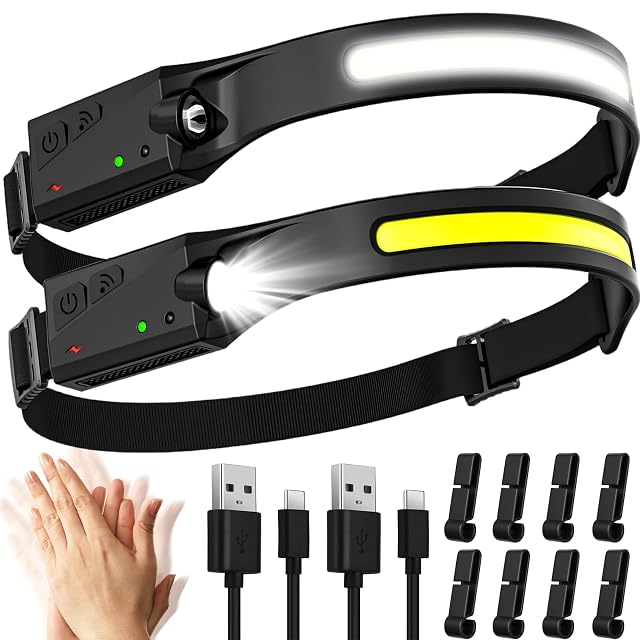 Wiederaufladbare COB- und XPE-LED-Stirnlampe von Aaizplz mit breitem Lichtkegel, als Doppelpack verkauft