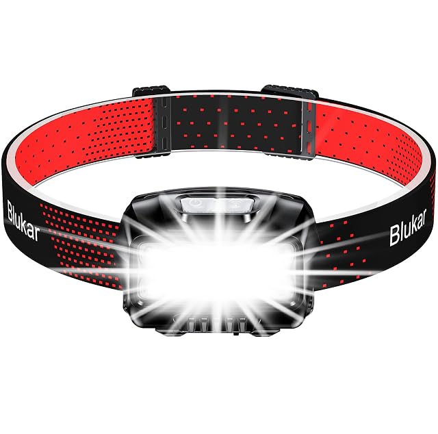 Wiederaufladbare COB-LED-Stirnlampe von Blukar mit stufenloser Dimmung und rotem Licht