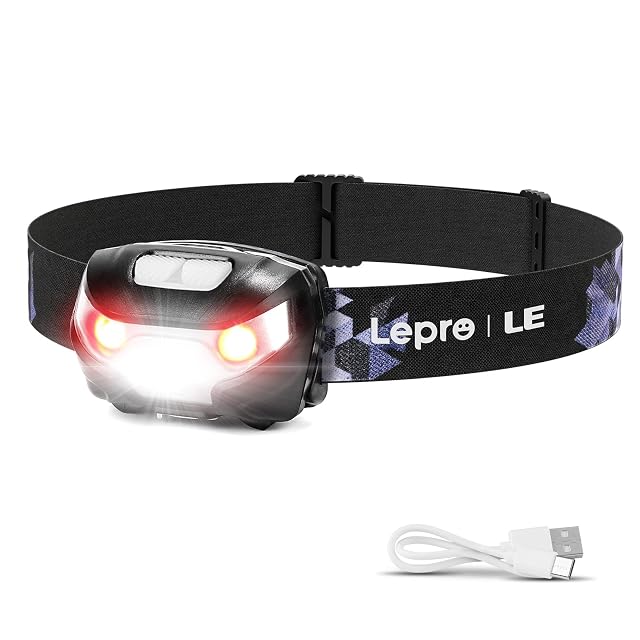 Über USB-C wiederaufladbare LED-Stirnlampe von Lepro mit Rotlichtmodus