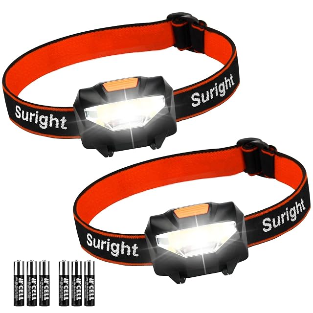 COB-LED-Stirnlampe von Suright mit elastischem Band, als Doppelpack verkauft