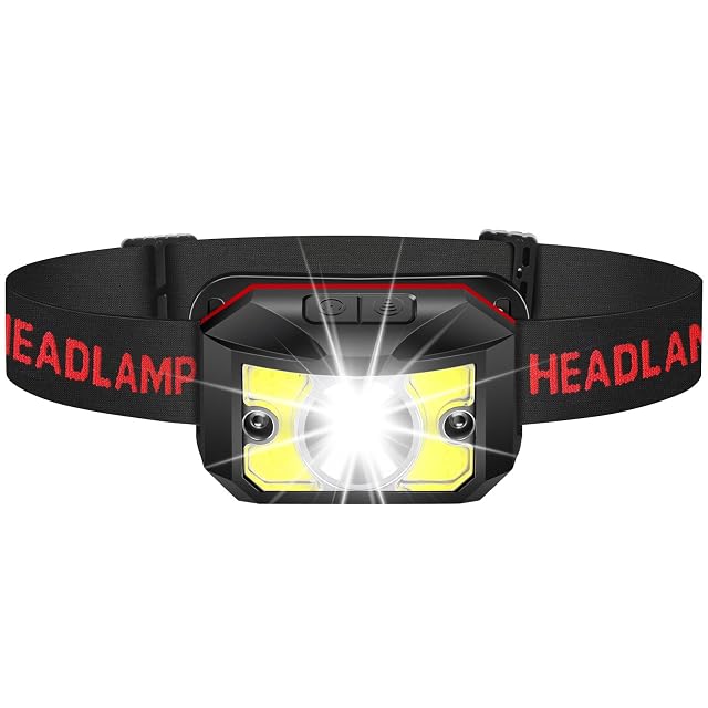 Wiederaufladbare LED-Stirnlampe von Winzwon mit COB-Leuchtbalken und elastischem Kopfband