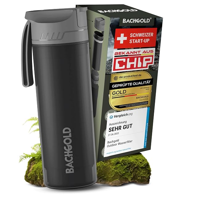 Schwarze Outdoor-Filterflasche BACHGOLD Selfpress mit 500 ml