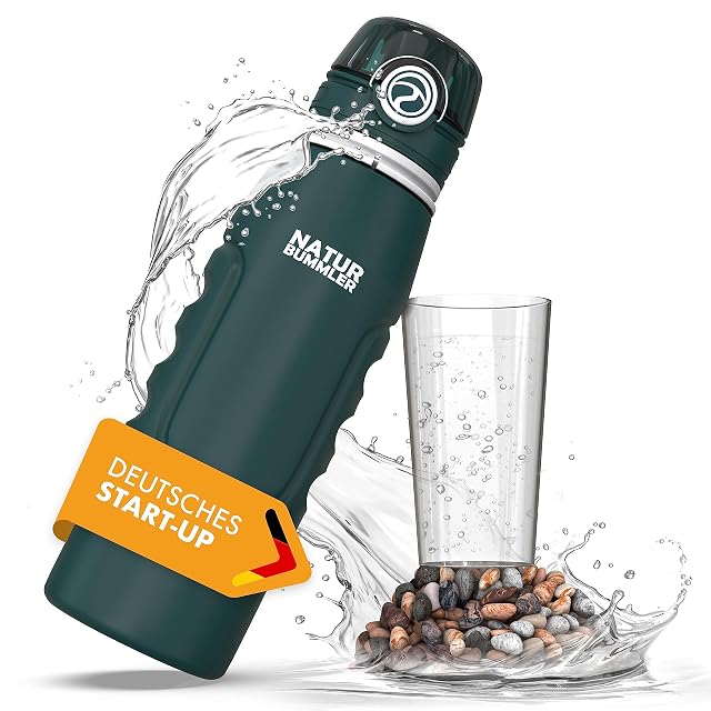 Faltbare Wasserfilterflasche von NATURBUMMLER mit 750 ml und einem Karabiner