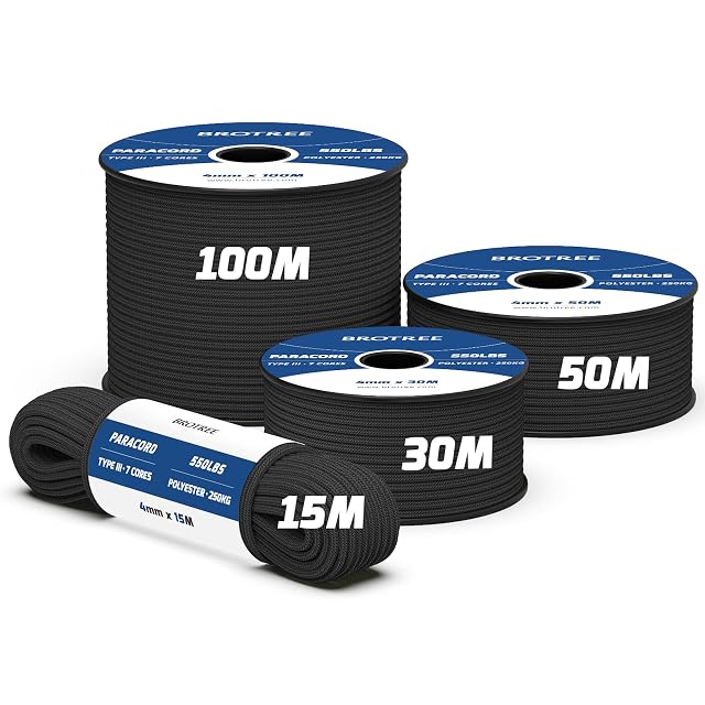 Brotree 550 Paracord aus Polyester, aufgerollt, etwa 4 mm Durchmesser