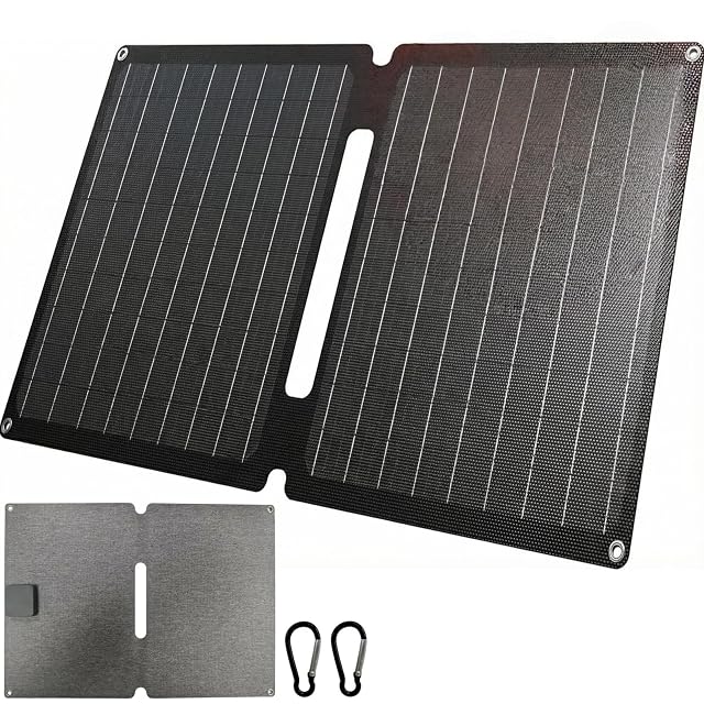 Faltbares Solarladegerät von QUXV mit 20 W, Anschlüssen für USB-C und USB-A und zwei Karabinern
