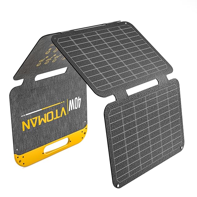 Faltbares Solarpanel VTOMAN VS40 mit ETFE-Oberfläche, Ausgängen für USB-A und USB-C und Karabinern