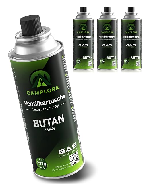 Camplora Satz von vier Butankartuschen zu 227 g mit MSF-1a Stechventilen