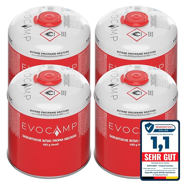 EVOCAMP Satz von vier Schraubkartuschen zu 450 g mit Gewinde 7/16 Zoll