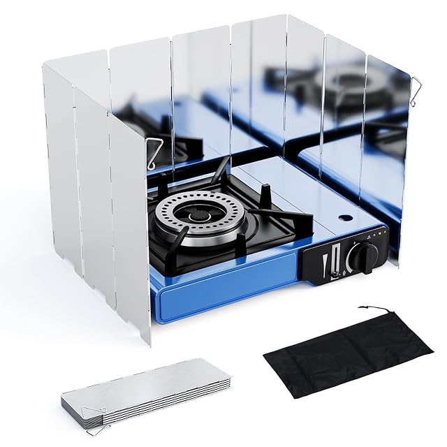 Diswoe faltbarer Camping-Windschutz aus Aluminium mit zehn Lamellen und seinem Tragebeutel