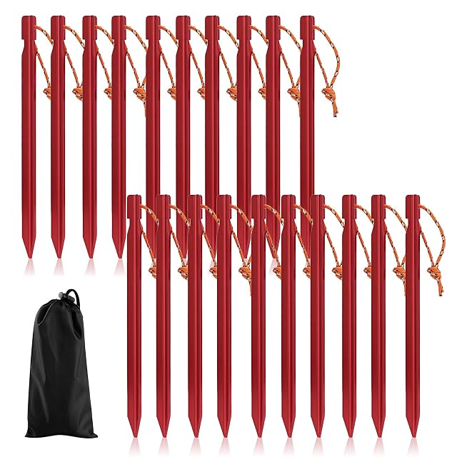 YUDAWN rote Heringe mit Y-Querschnitt aus Aluminium mit reflektierenden Abspannleinen und Aufbewahrungsbeutel