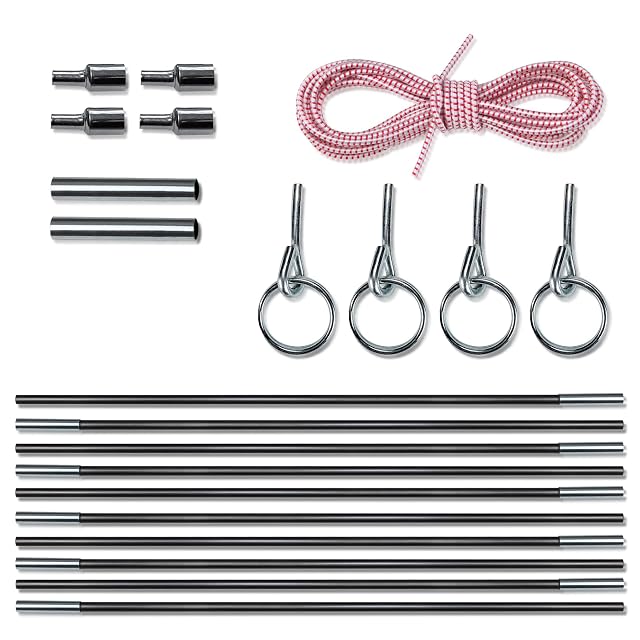 your GEAR schwarze Fiberglas-Zeltstangensegmente mit Ring-Stift-Hülsen, Endkappen und Gummizug