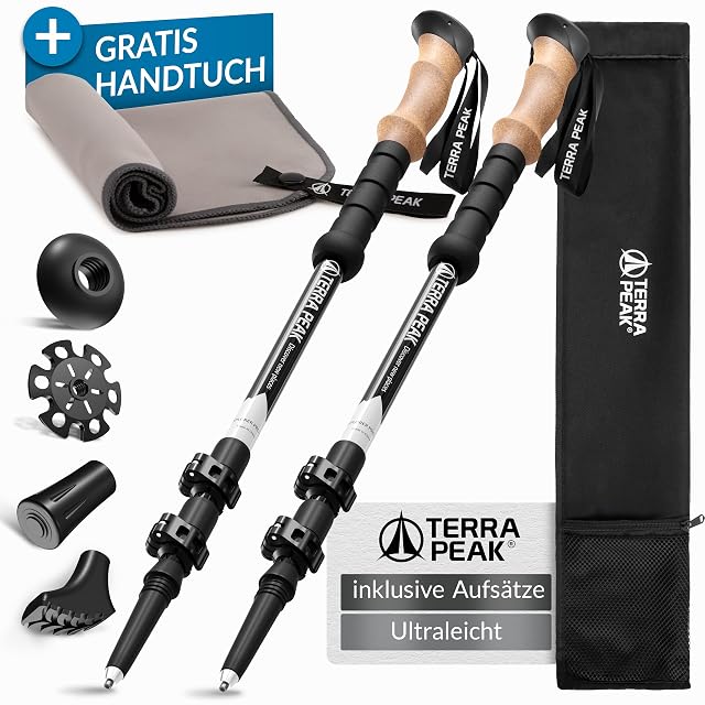 Teleskop-Trekkingstöcke aus Aluminium von Terra Peak mit Korkgriffen und Gummipuffern