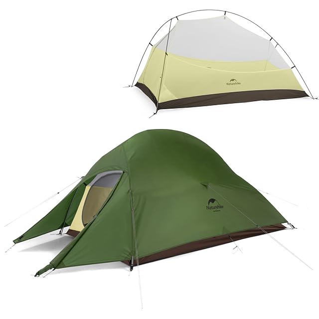Olivfarbenes Kuppelzelt Cloud Up Pro für zwei Personen von Naturehike mit doppelter Y-förmiger Gestängestruktur