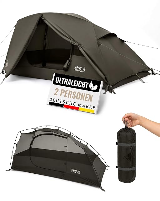 Ultraleichtes Trekkingzelt Trail 2 von WANDERFALKE mit Außenzelt aus Ripstop-Nylon und Mesh-Innenzelt