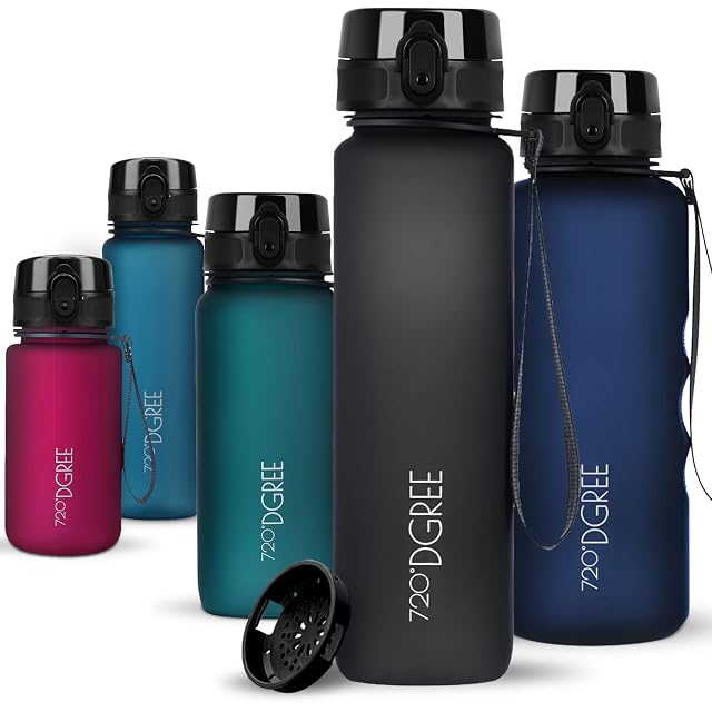 720°DGREE uberBottle Tritan-Flasche mit einem Liter, Sportdeckel und Fruchtsieb
