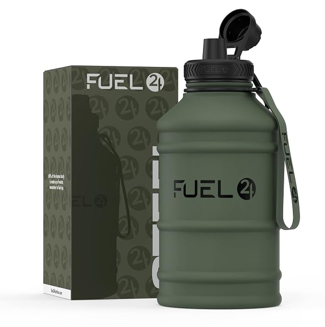 Fuel24 gummierte Wasserkanne aus Edelstahl mit breitem Griff und Trageriemen
