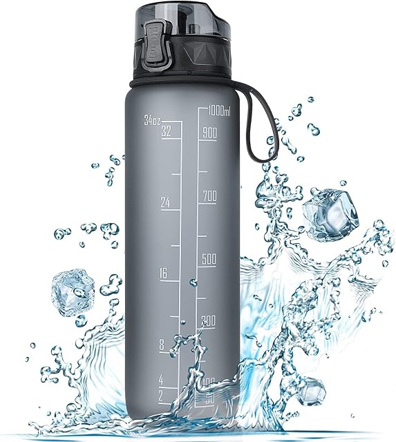 FULDENT Tritan-Sportflasche mit einem Liter, Gummigriff und Klappdeckel