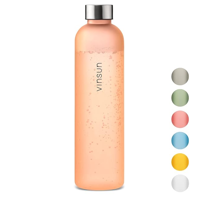Vinsun orange Tritan-Trinkflasche mit einem Liter und Schraubverschluss aus Edelstahl